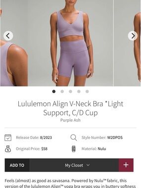 lululemon athletica Align V-Neck Bra - Purple Ash